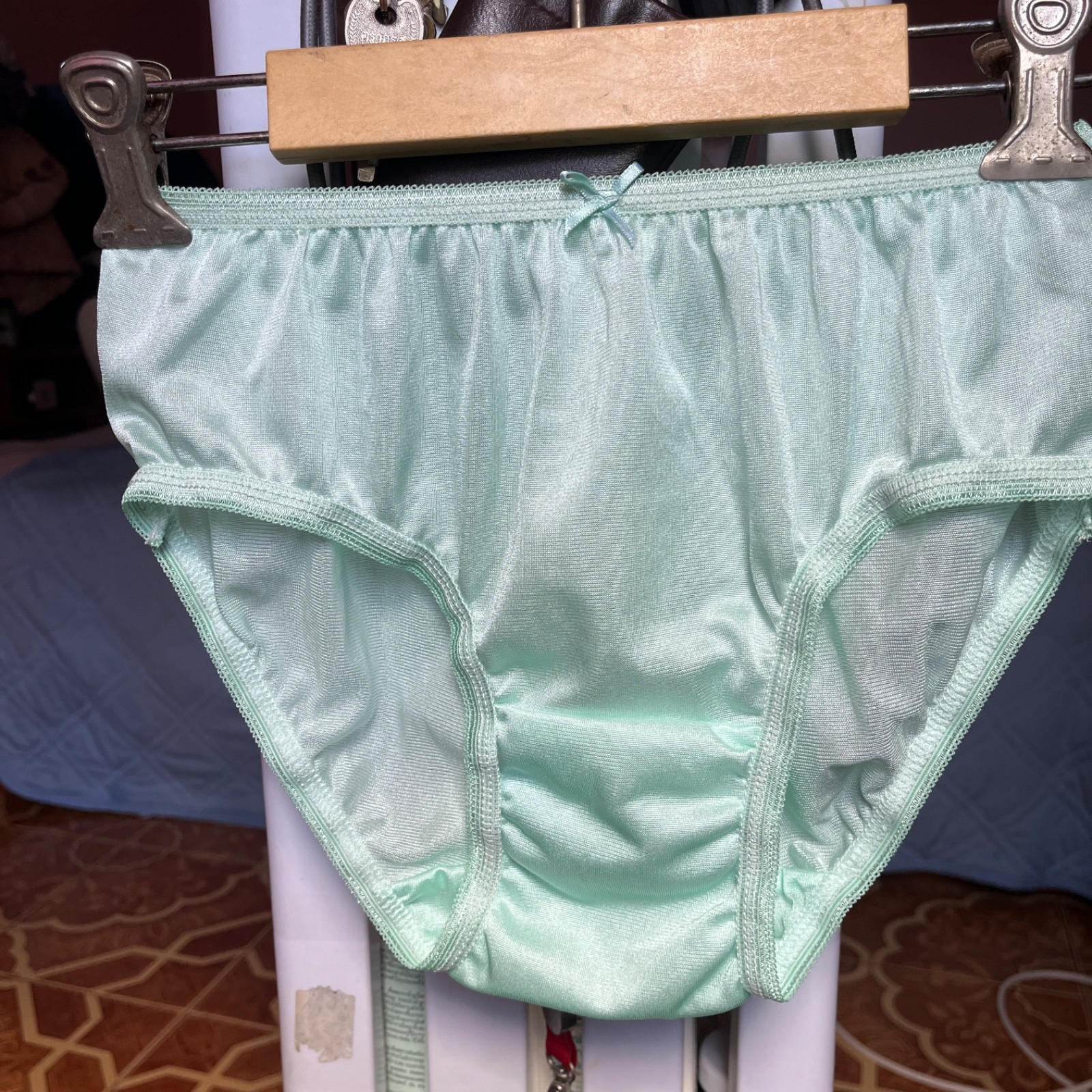 Nylon Feminine Classic Briefs Silk Retro Comfortable Light Green Vintage Panties