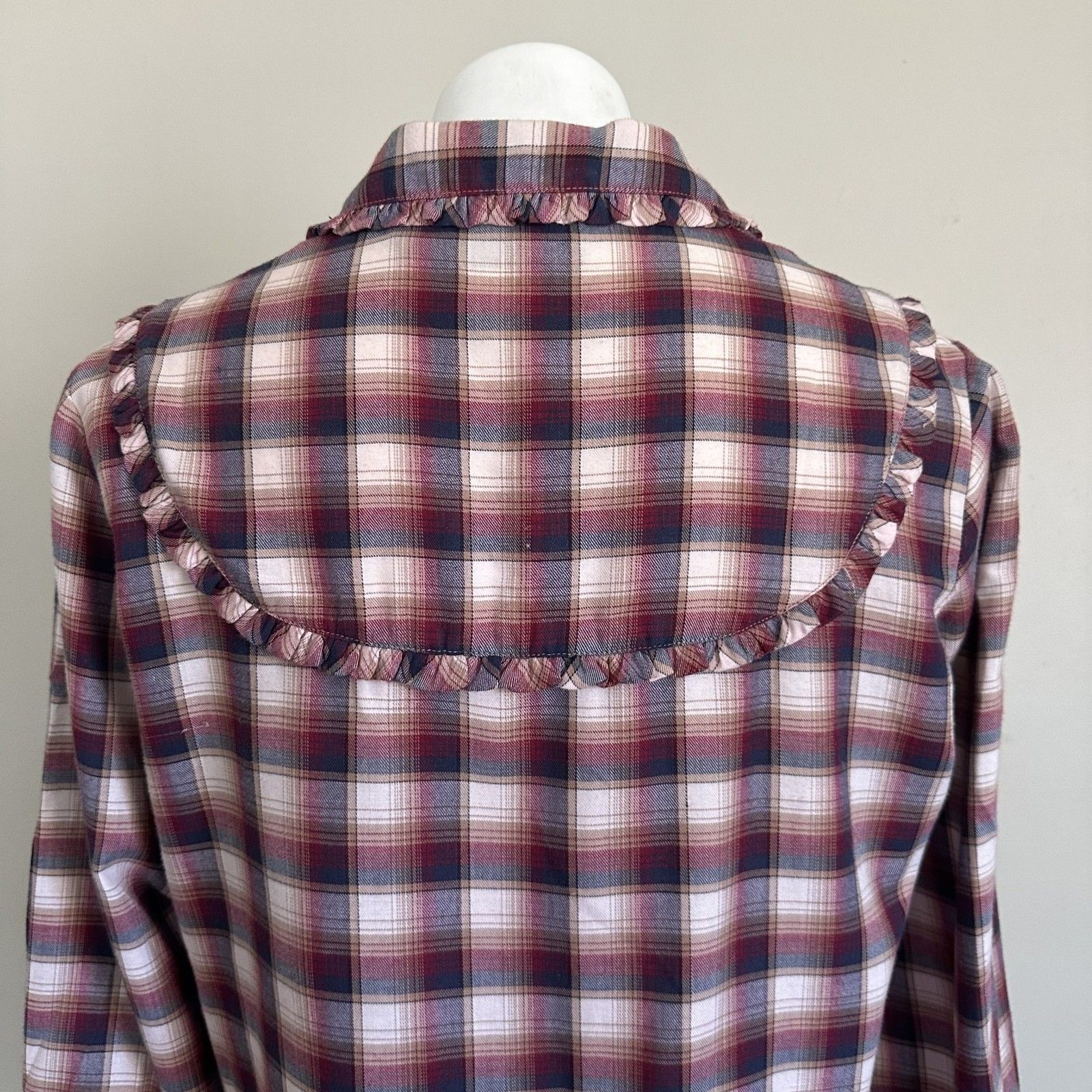 VTG 80s Western Cowgirl Country Americana Plaid Shirt Size Medium Long Sleeve