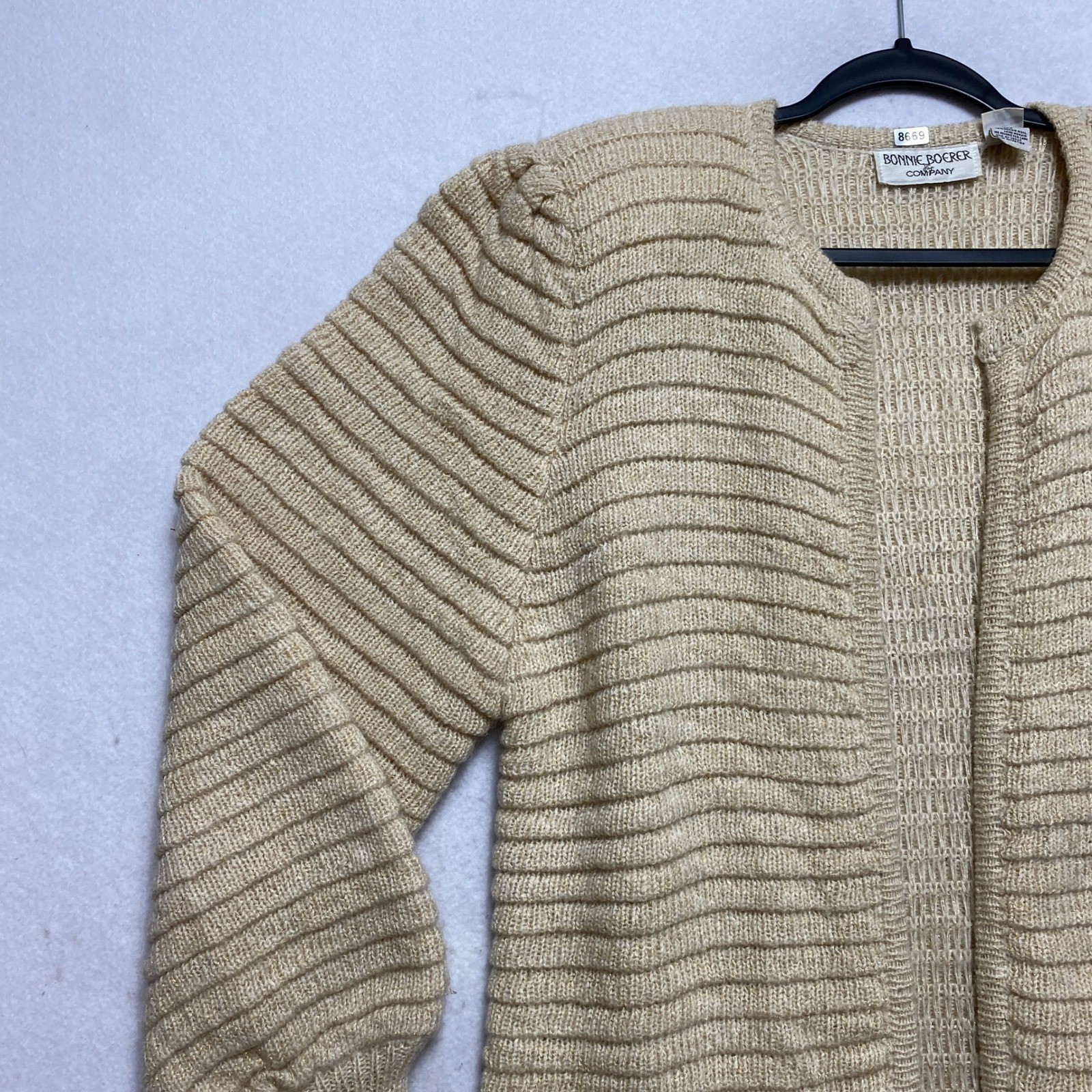 Vintage Bonnie Boerer Longline Cardigan Small Gold Metallic Silk Mohair Blend
