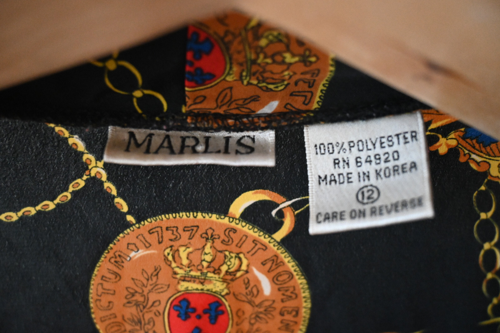 Vintage Marlis Secretary Blouse Black Retro Chain Print Pattern 12