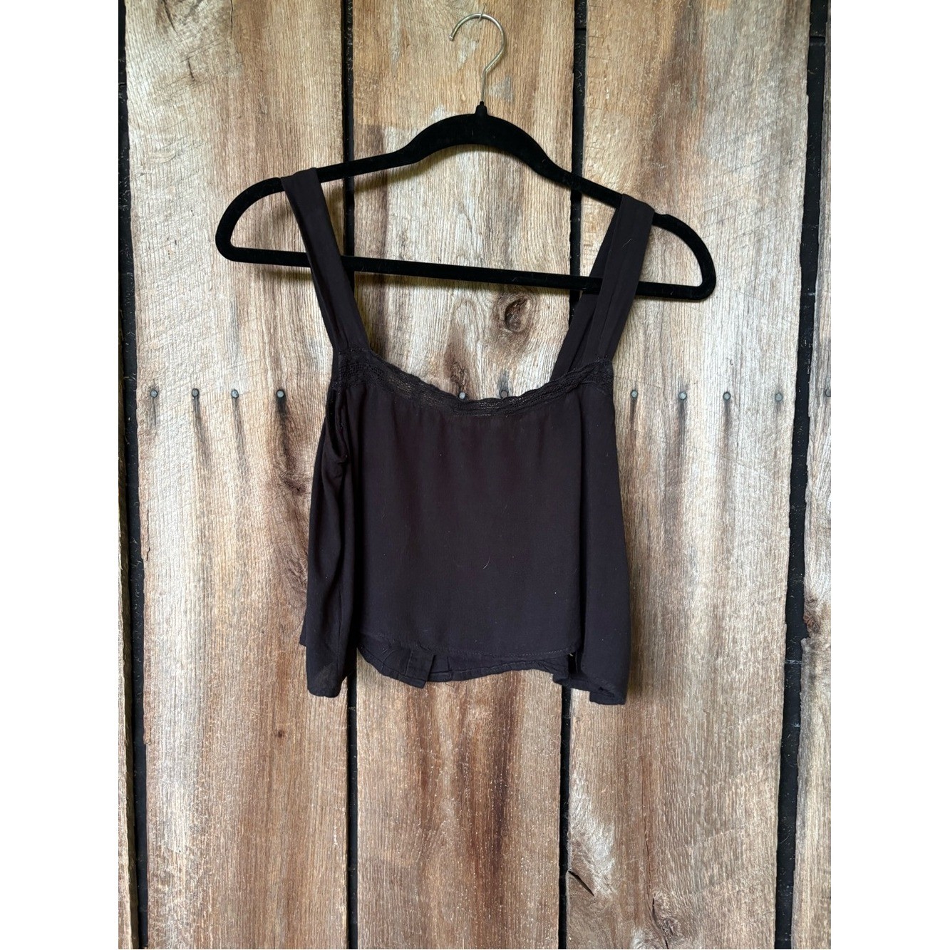 Olly Green Black Lace Trim Button Front Corset Tank Top Boho Cottagecore Small