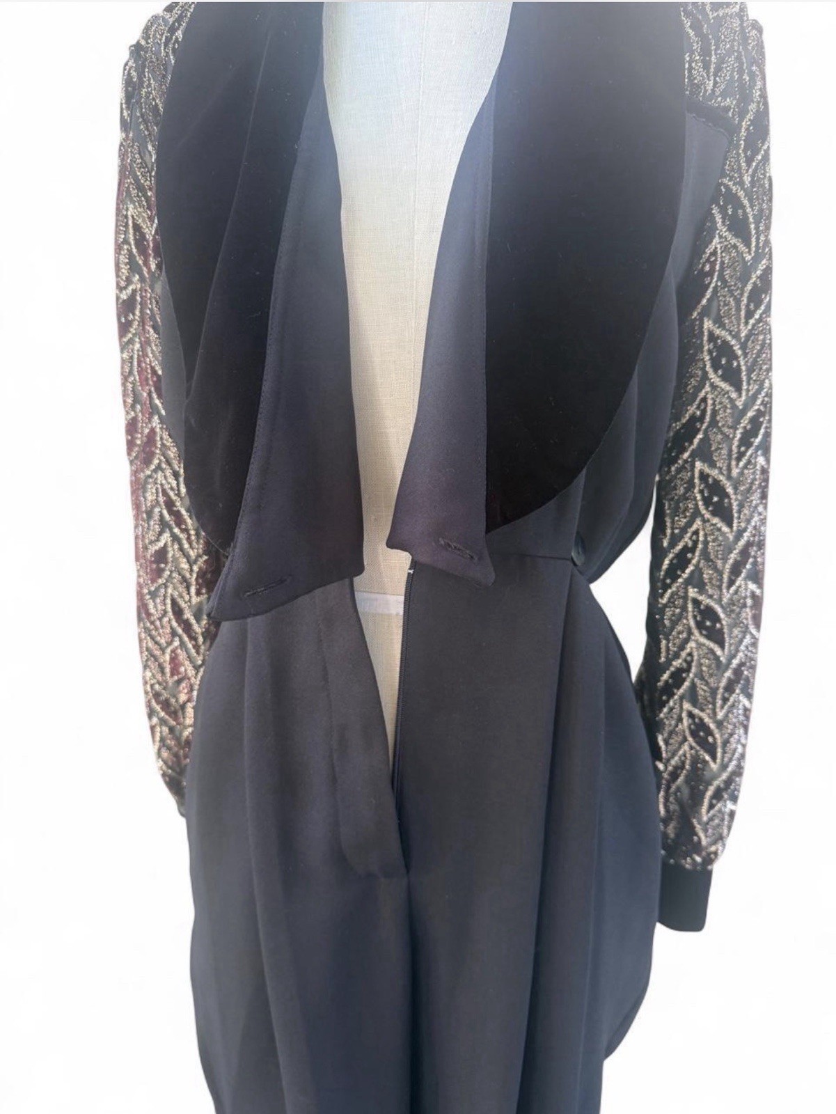 80’s Vintage Cocktail Jumpsuit Collared Burnout Velvet Sleeves Glam New Wave 4p