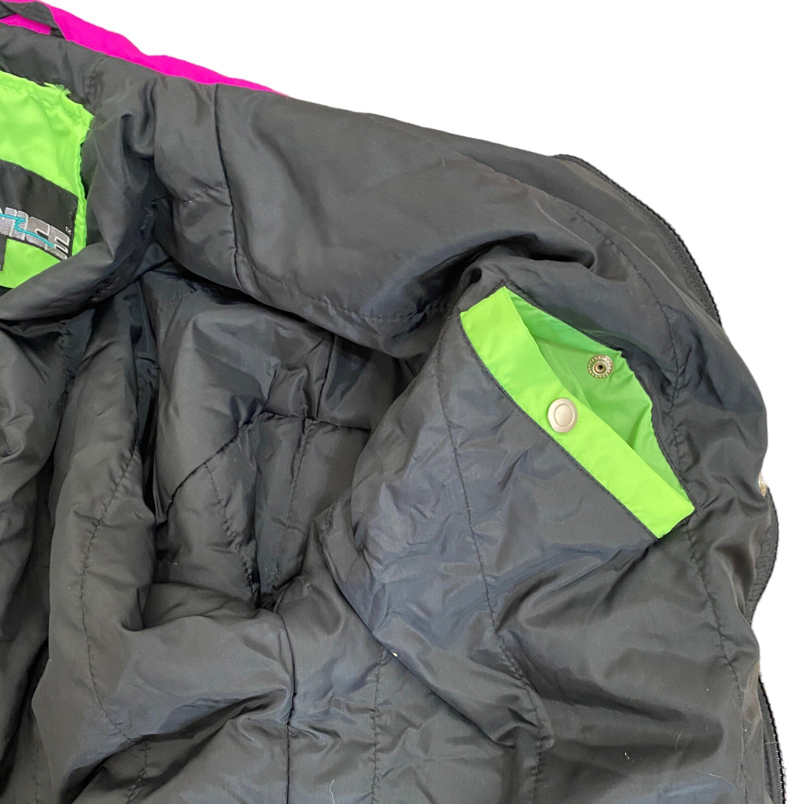 VTG Retro Cornice Color Block Black Purple & Neon Green Ski Jacket Ladies Sz M