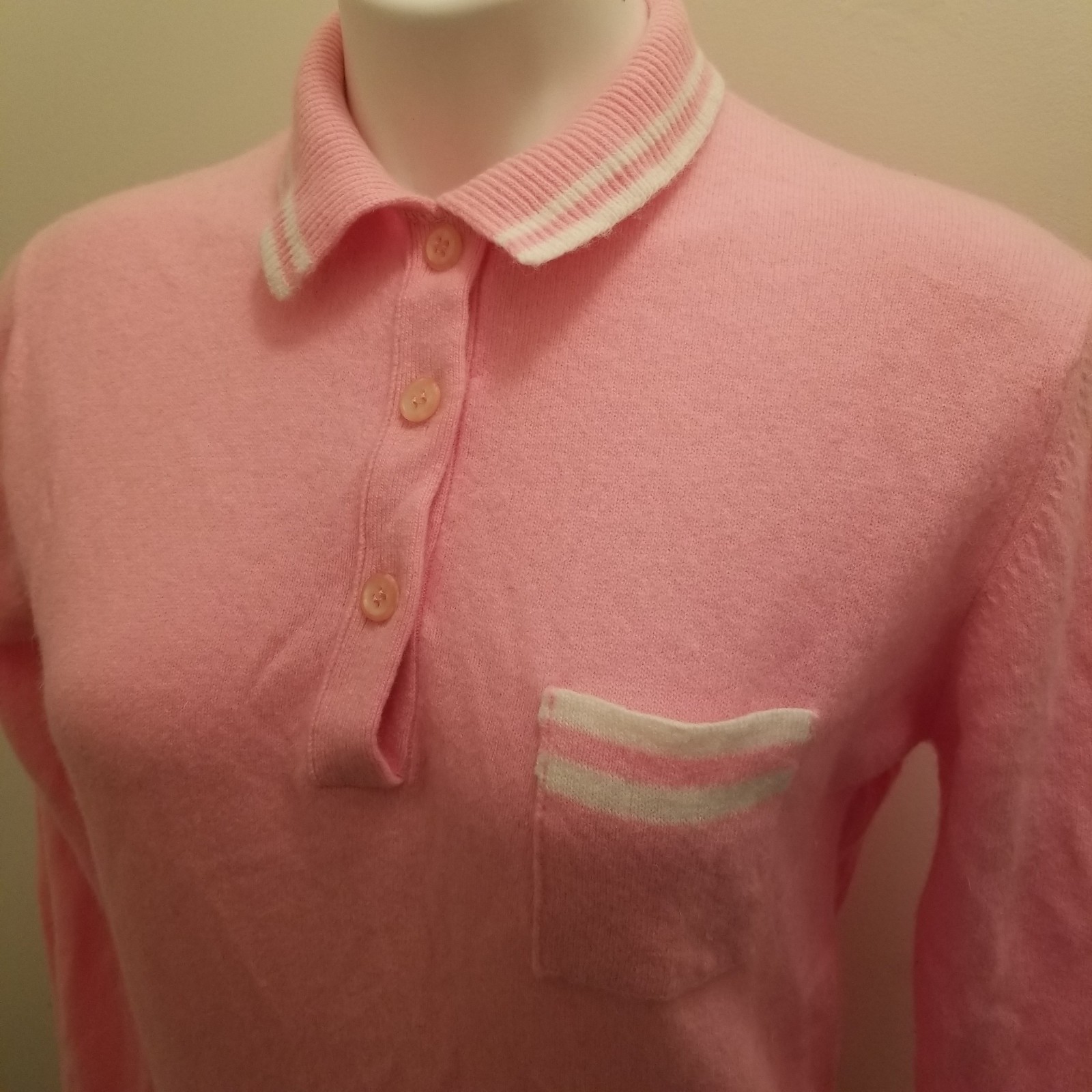 Vintage 1960s Bobbie Brooks Pink Lambs Wool Knit Sweater Collar M/40