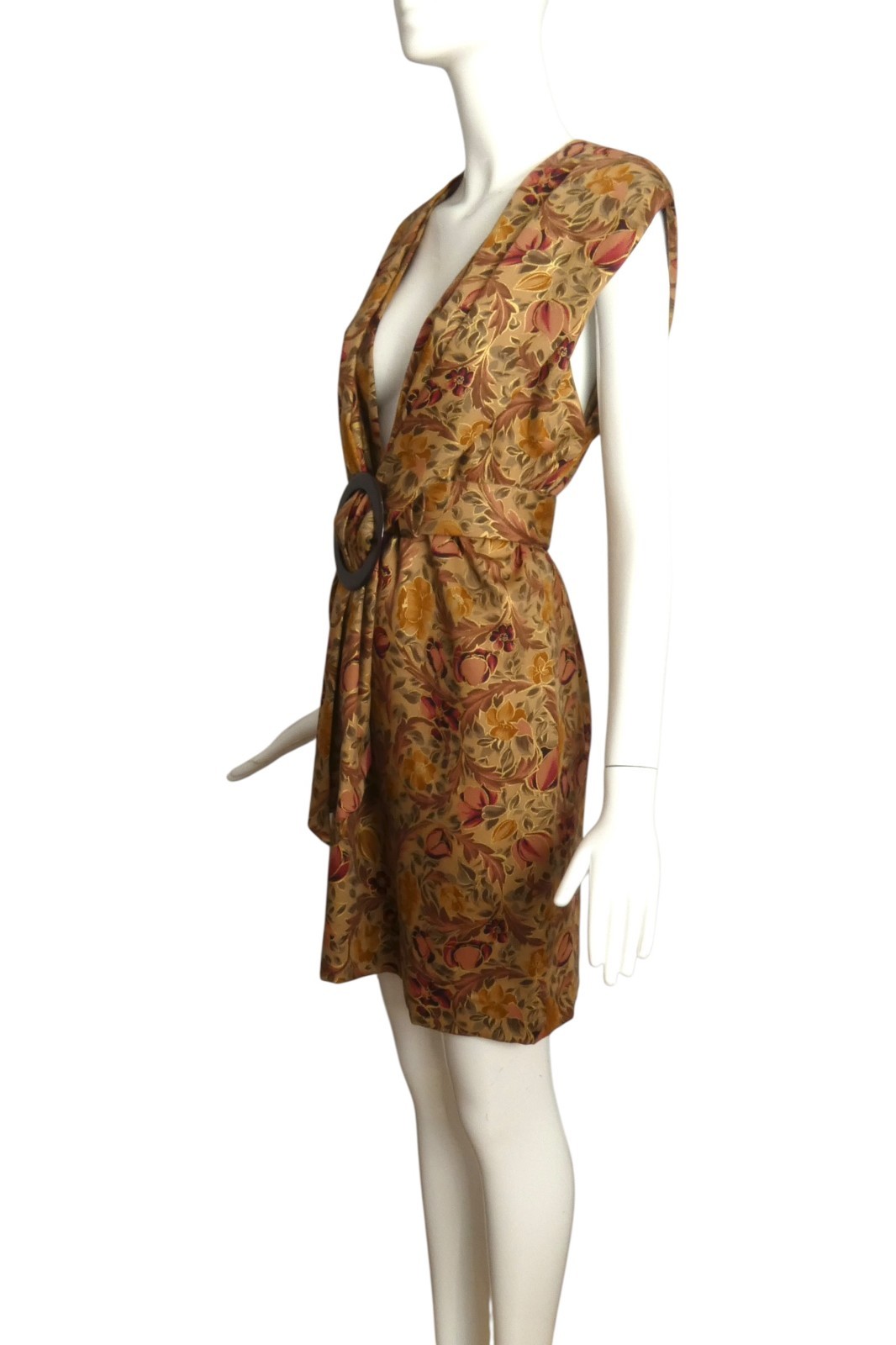 PIERRE CARDIN HAUTE COUTURE- 1990 Brown Floral Wool Dress, Size 8