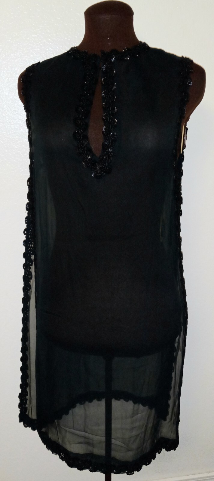 Formal 1960s Dress Bespoke 2 Piece Black Dress With Sheer Overlay Small