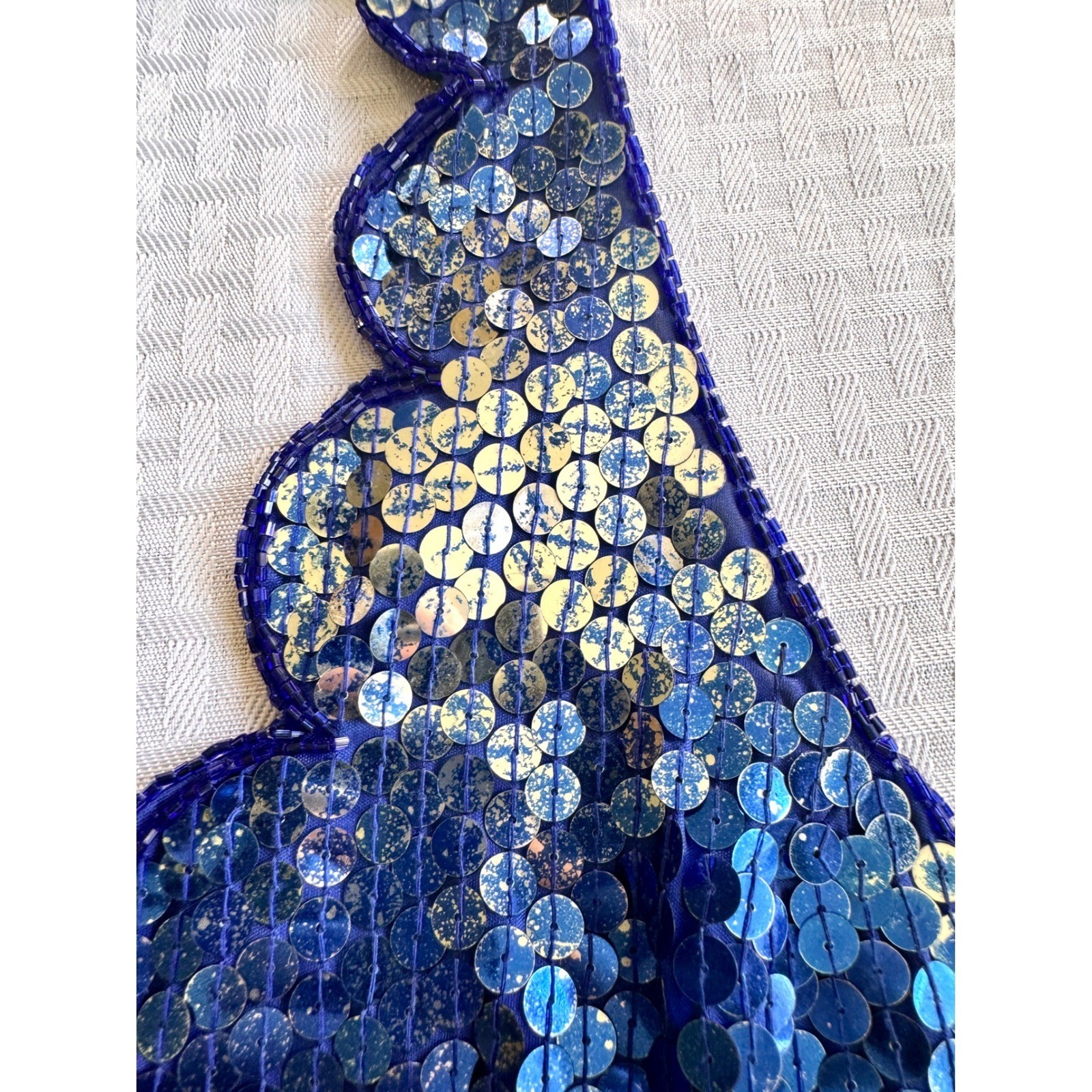 Niteline Della Roufogali Vintage Royal Blue Sequin Halter Scalloped Dress 12