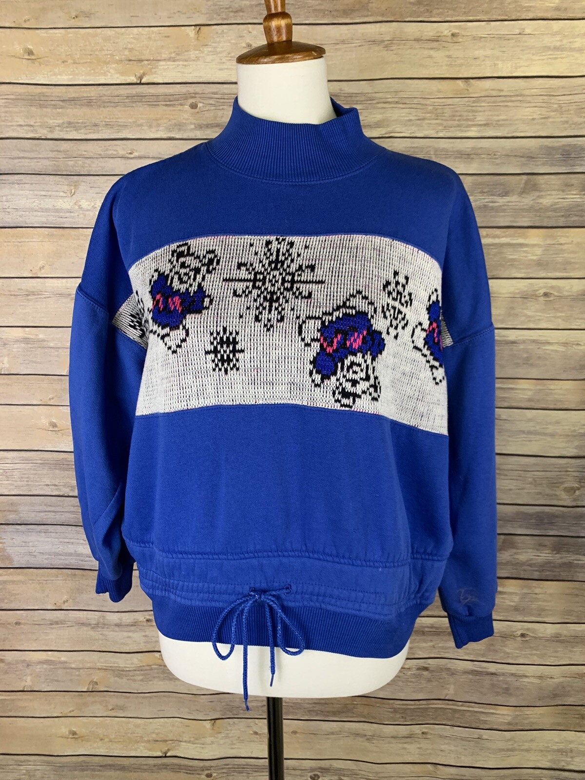 Dashers Womens M Vintage Bear Shirt Sweatshirt Drawstring Waist Blue 90s