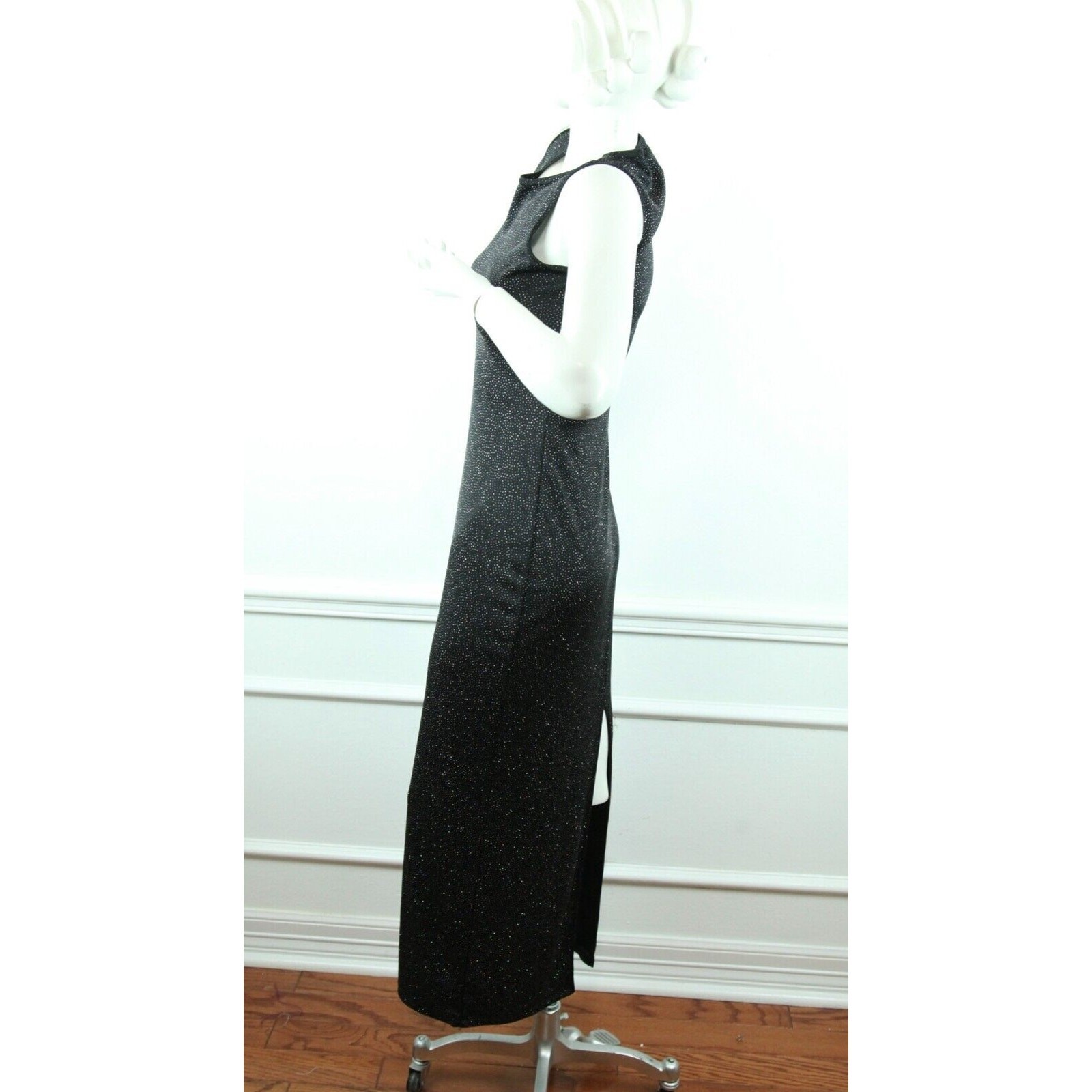 Vintage 90s Y2K Black Maxi Dress Stretch Sparkly Whimsigoth Fairy Grunge 3 4