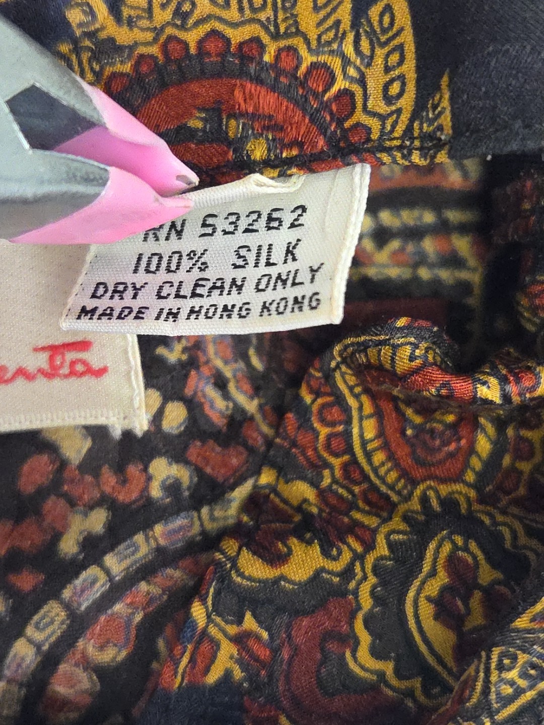 Vtg O By Oscar De La Renta 100% Silk Paisley Tie Neck Dress Skirt Blouse Set