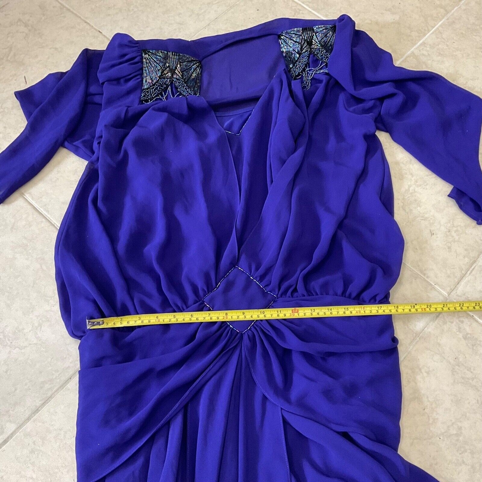 Casadei 1980s Double Layered Formal Dress M/L Purple beaded shoulders Art Deco