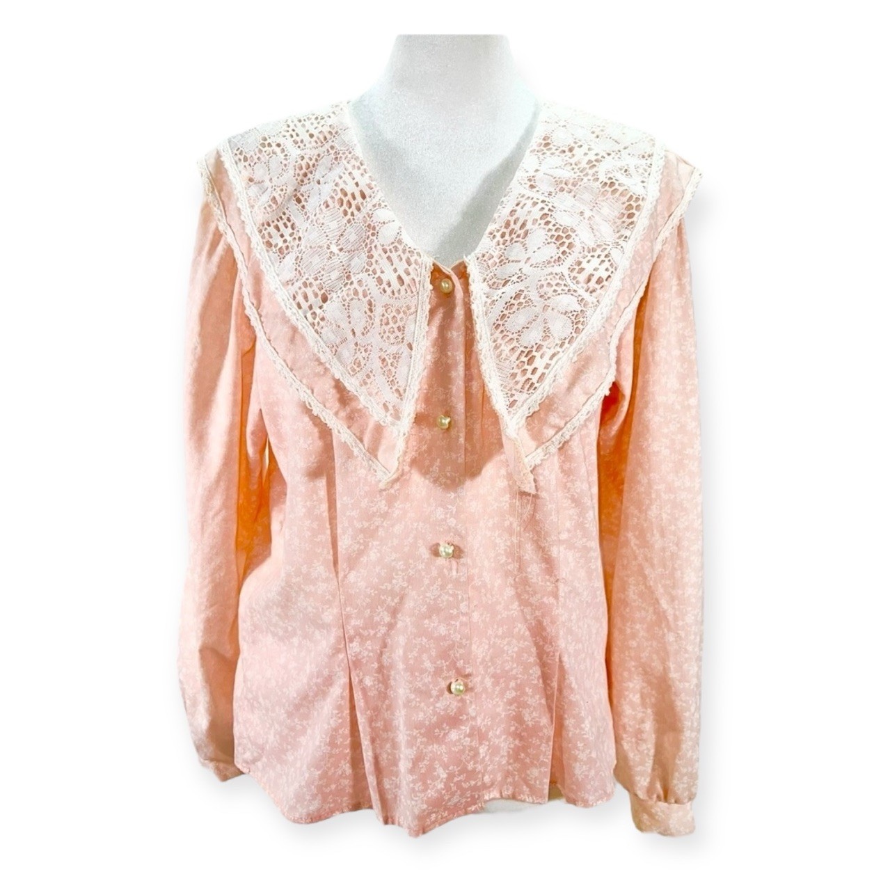 VINTAGE FLOWER POWER LACE BIB BLOUSE PRAIRIE COTTAGE CORE BOHO HIPPIE VICTORIAN