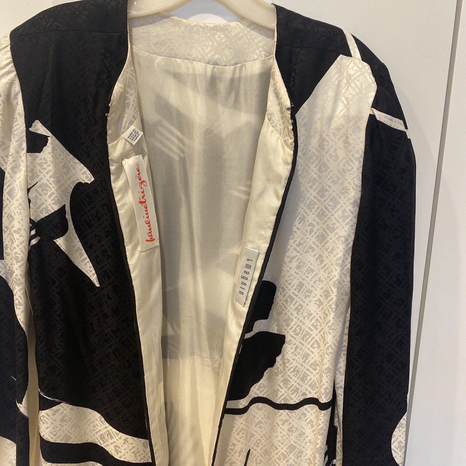 VTG Dress 10-12 Pauline Trigere/ I Magnin Black+White Silk Midi Long Sl Lined US