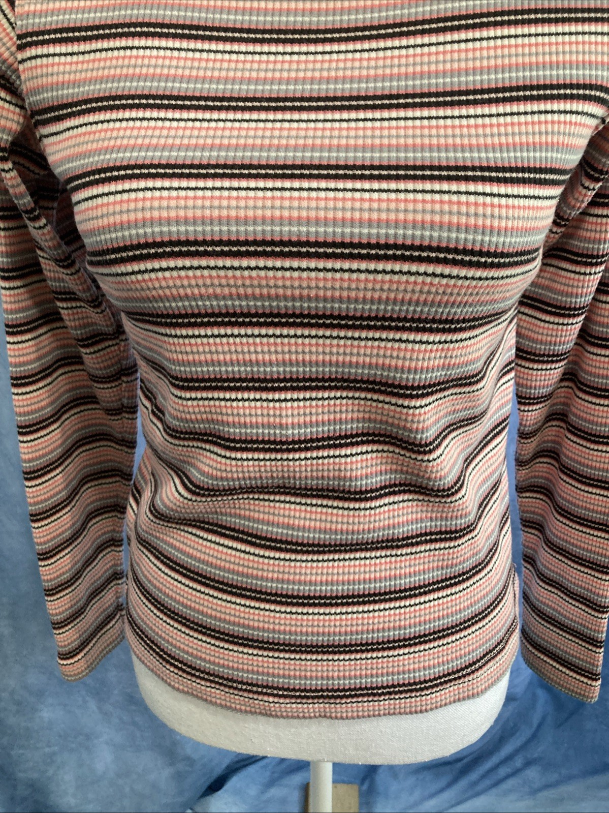 VTG 80s 90s Paris Sport Club Striped Turtleneck Grunge Ribbed Top Gorpcore Small
