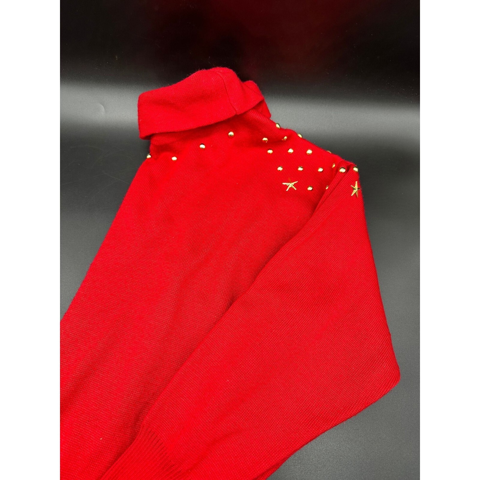 Vintage Red Sweater Meister Ski Large Wool Turtleneck Embellished Stud Star 80s