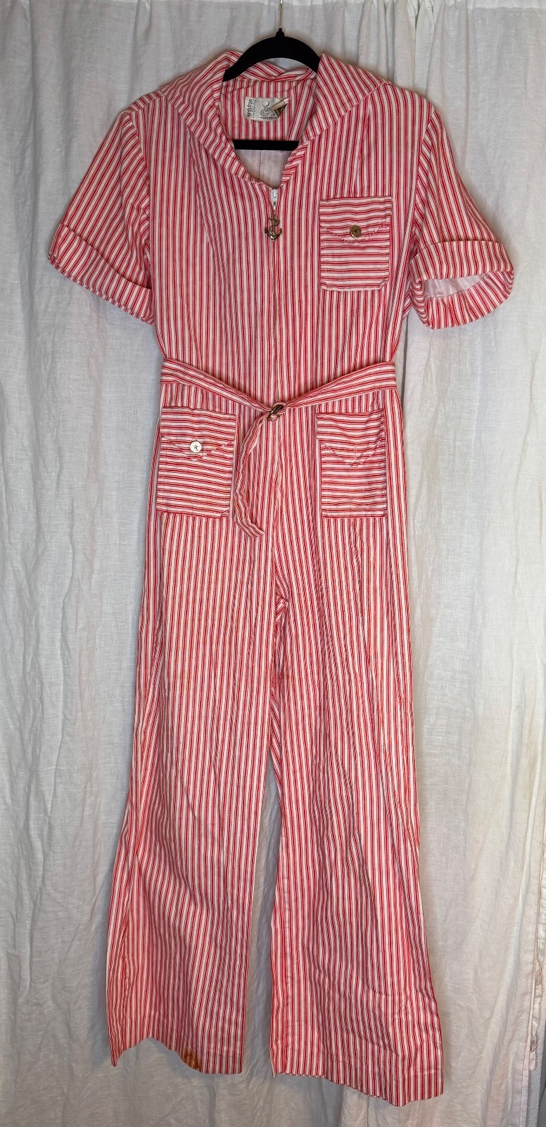 late 60’s early 70’s Vintage Nordstrom Town Square Sailor Red Striped Jump Suit