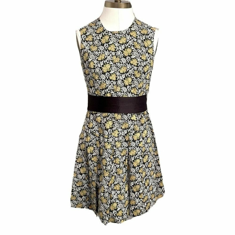 Vintage 60s Sleeveless Cotton Poplin Floral Embroidered Look Dress – Small