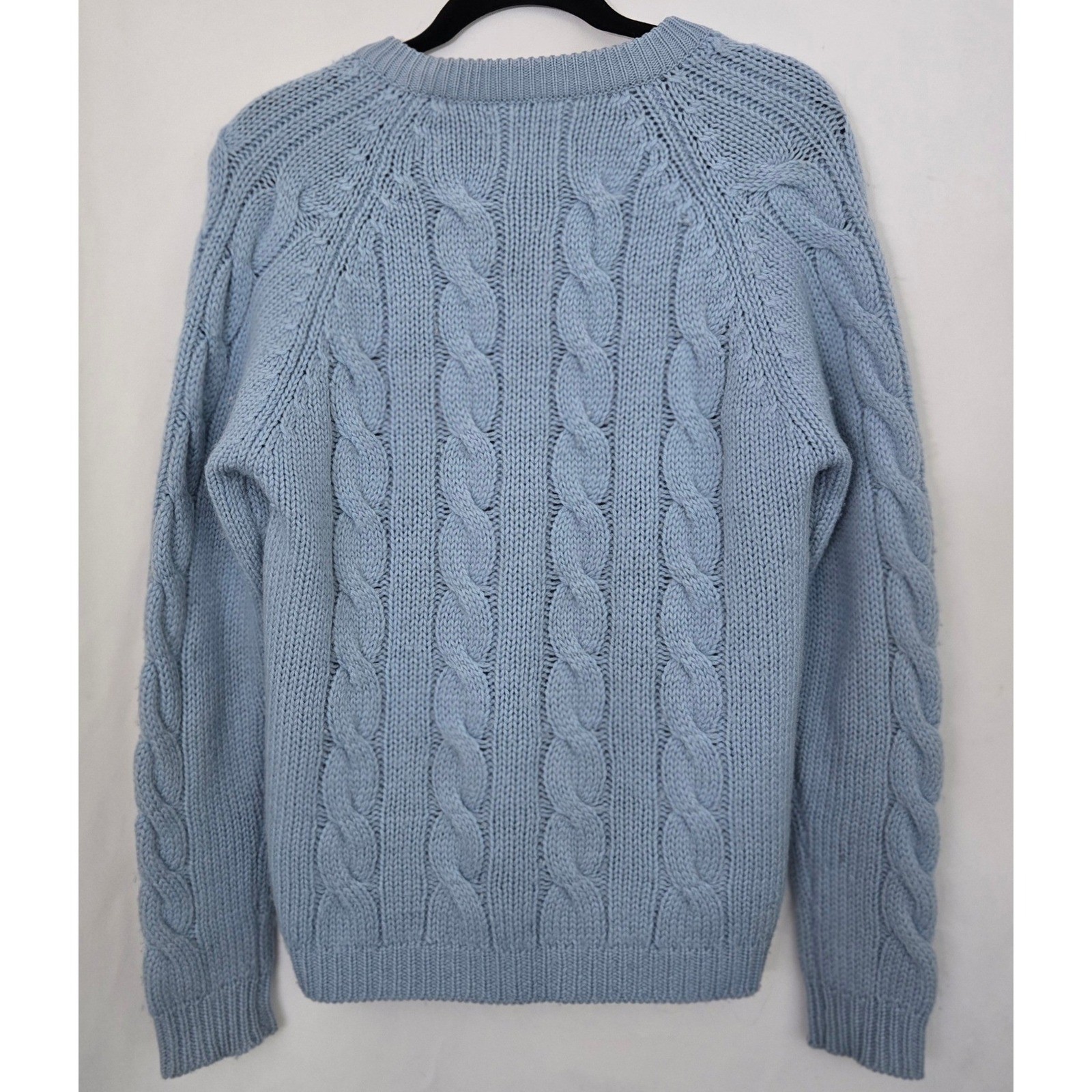 Vintage Billie Jo Blue Wool Cardigan Sweater L Large Cable Knit Hong Kong 70s