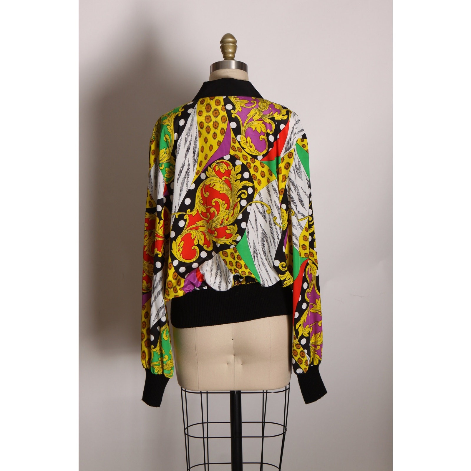 1980s Multi-Colored Long Sleeve Abstract Geometric Blouse by Caron