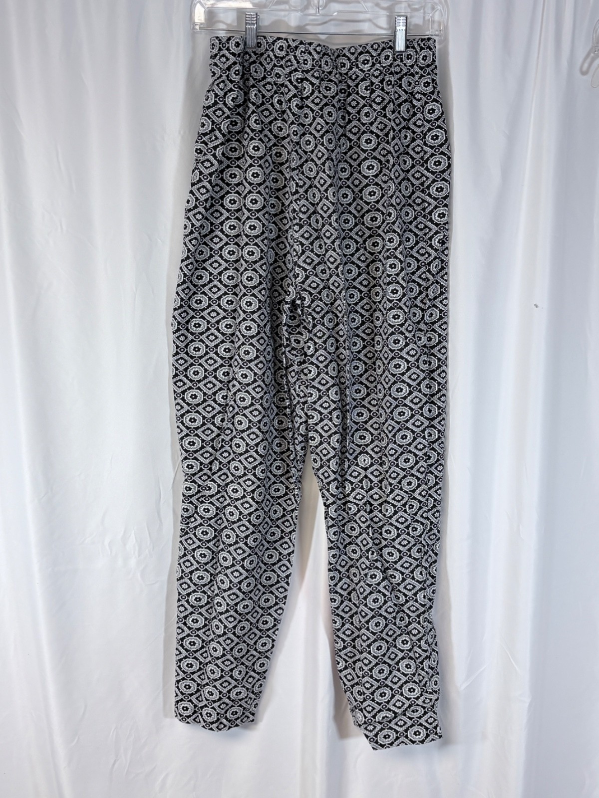 Vintage Blair Pants Women Large Black/White Geometric Pull On Pockets Casual