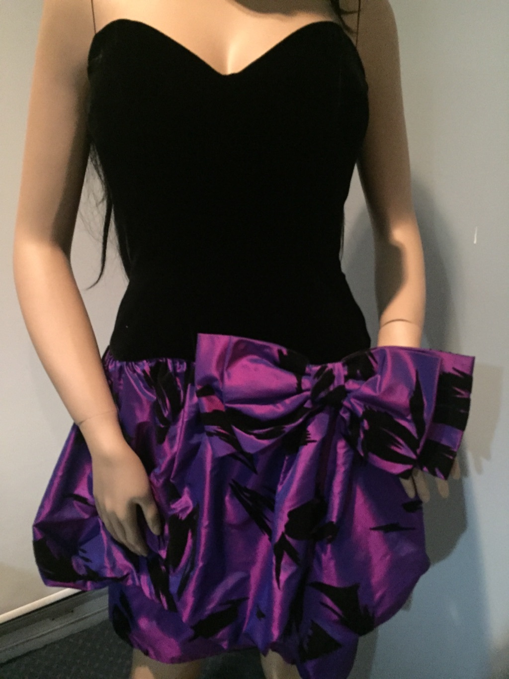 Vtg Jonathan Hitchcock Strapless Velvet Satin Black Purple Dress Sz 4 6