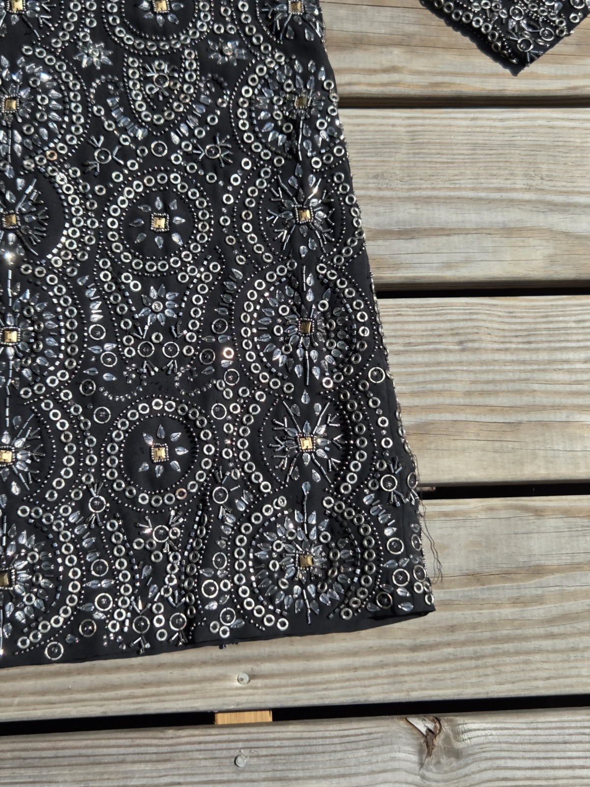 🍾Vintage Heavily Beaded Black Evening Dress Rhinestone Sequin Party Cocktail🍾