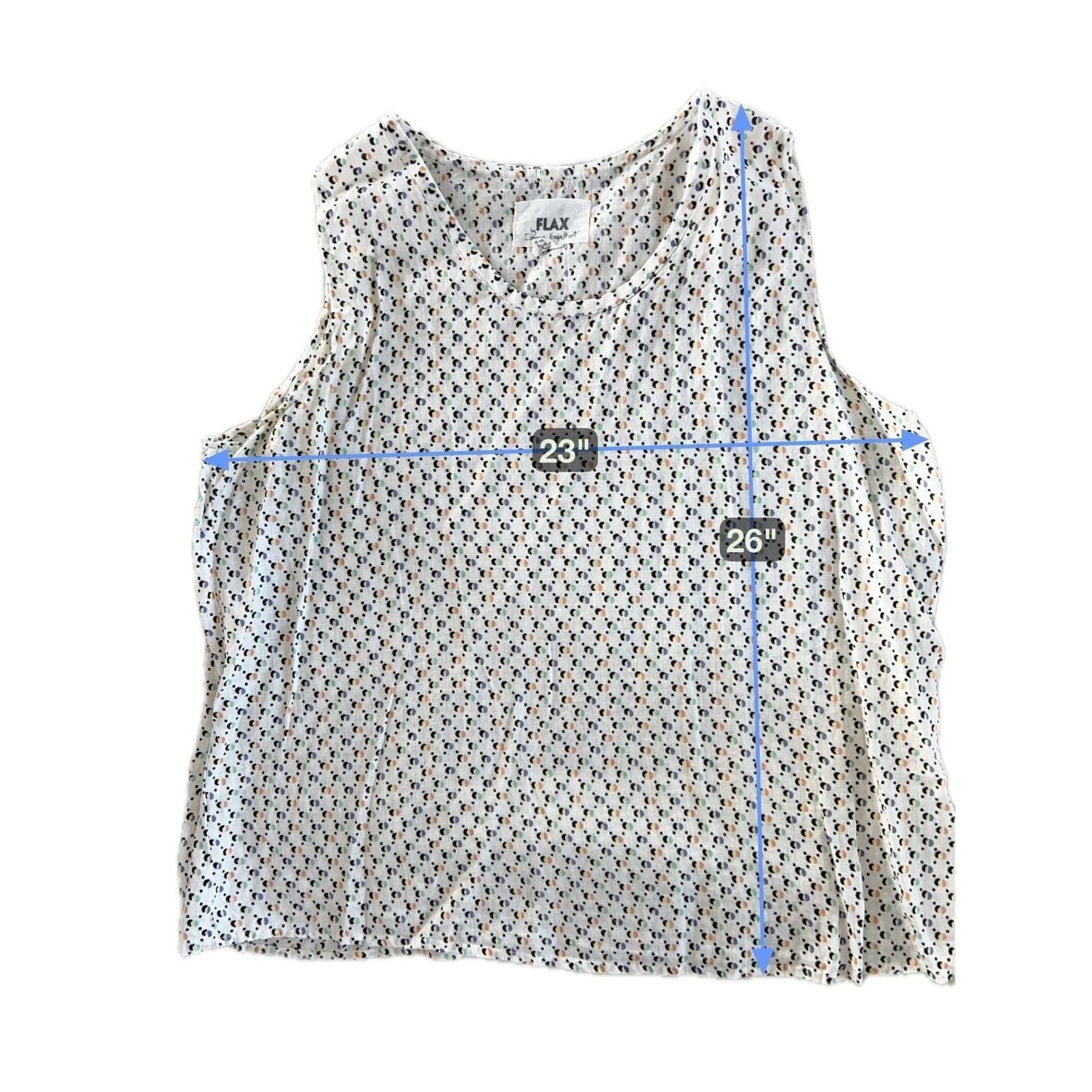 FLAX 2 Piece Shirt & Tank Set Women Large Cream Dot Linen Lagenlook Coastal Art