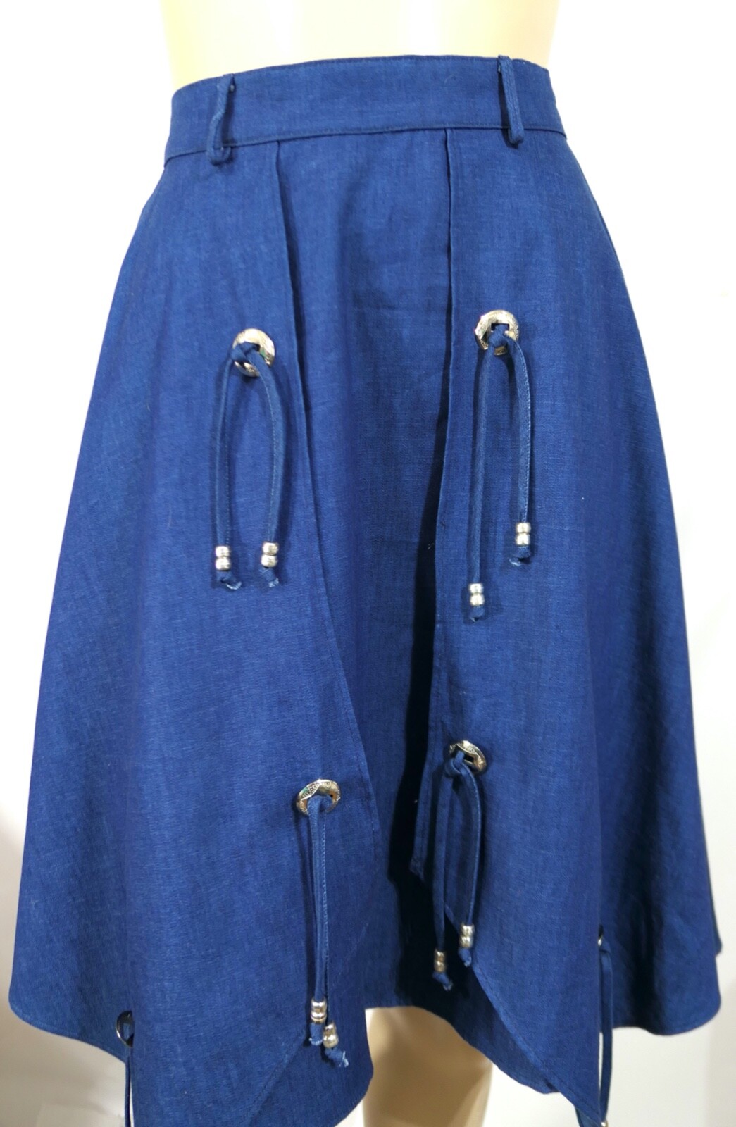 Vintage Denim Cotton Western Concho Fringe Chaps Look Skirt XS Sassa