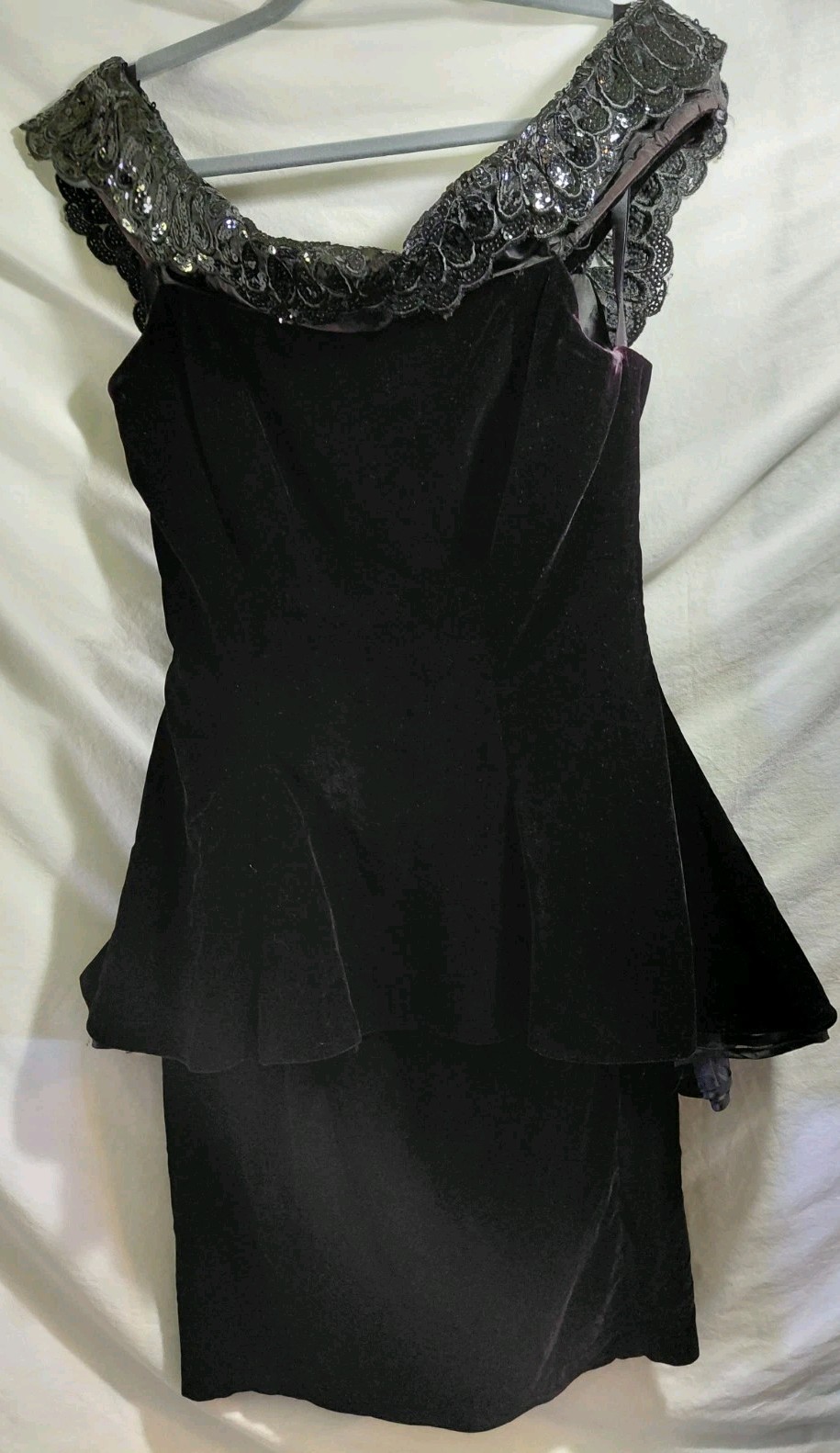 Vtg Karen Lucas For Nikki Size 10 Blk Sheath Velvet Dress Peplum Prom Blk Dress