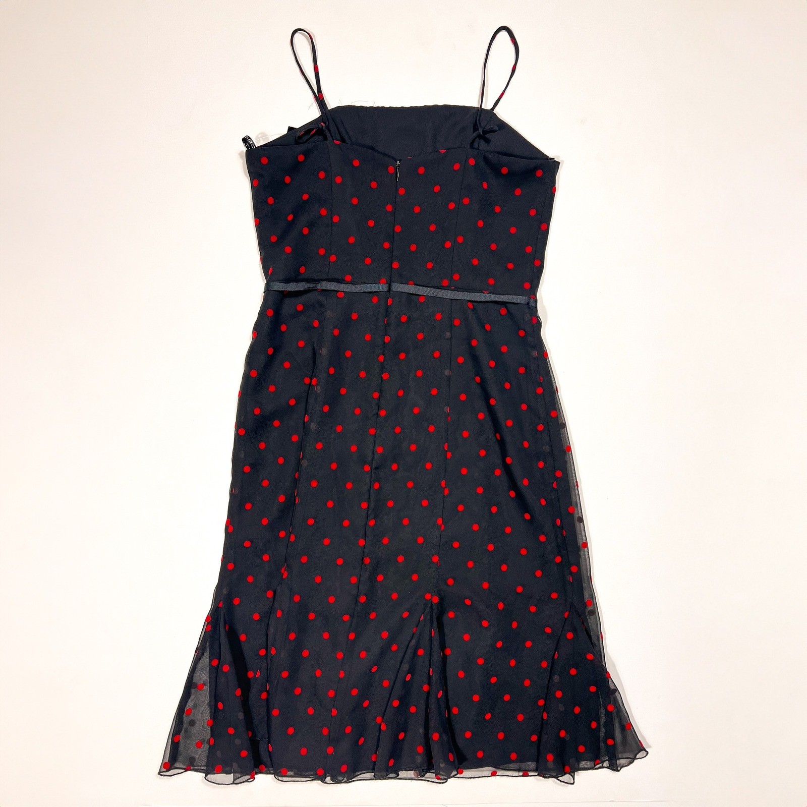 Vintage CDC Rampage Polka Dot Dress Black Red Flocked Mesh Midi Made in USA NWT
