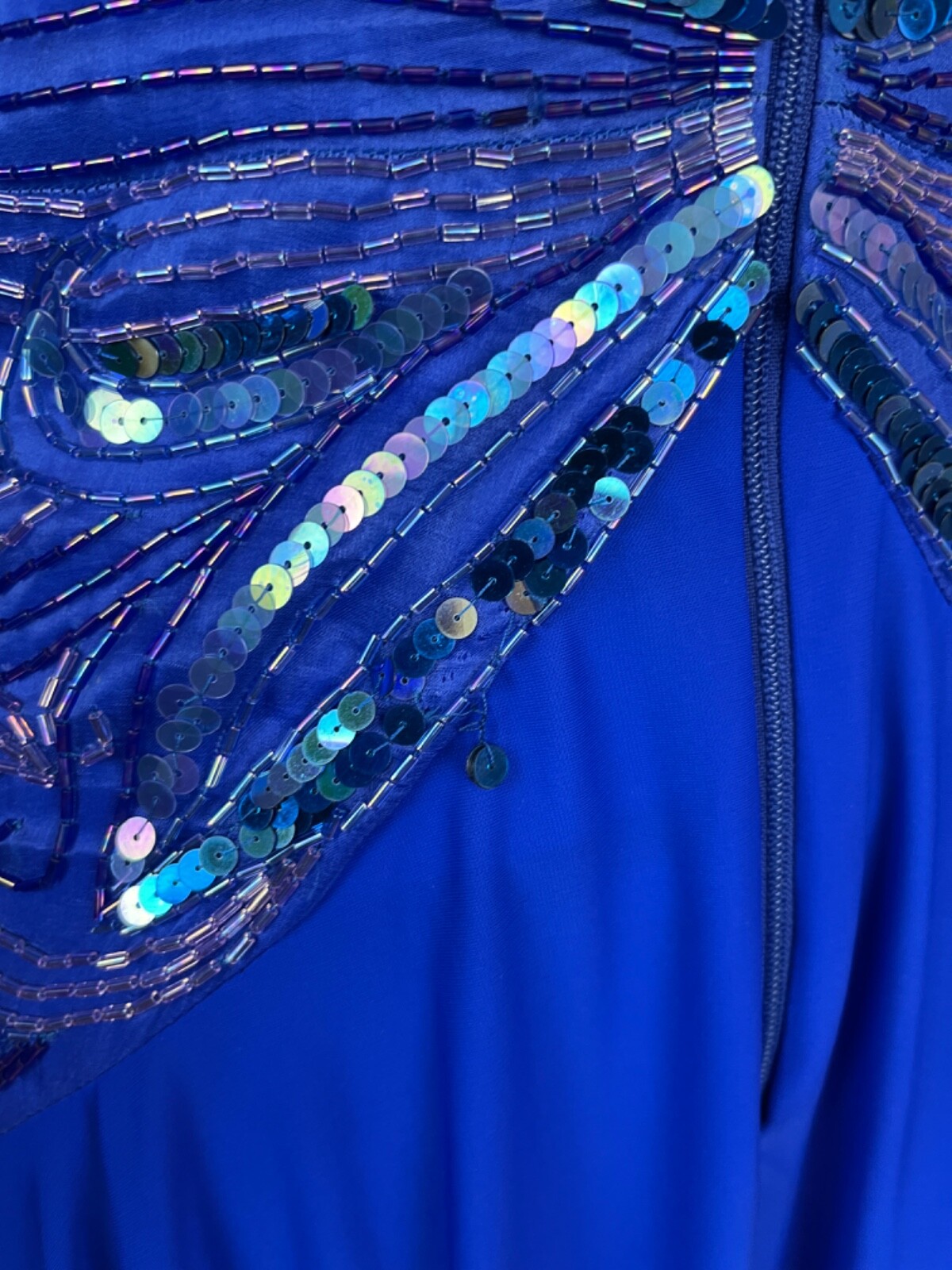 Casadei c1982 Blue Long Sleeve V Neck Beaded Waist Fit & Flair Midi Dress SZ 10