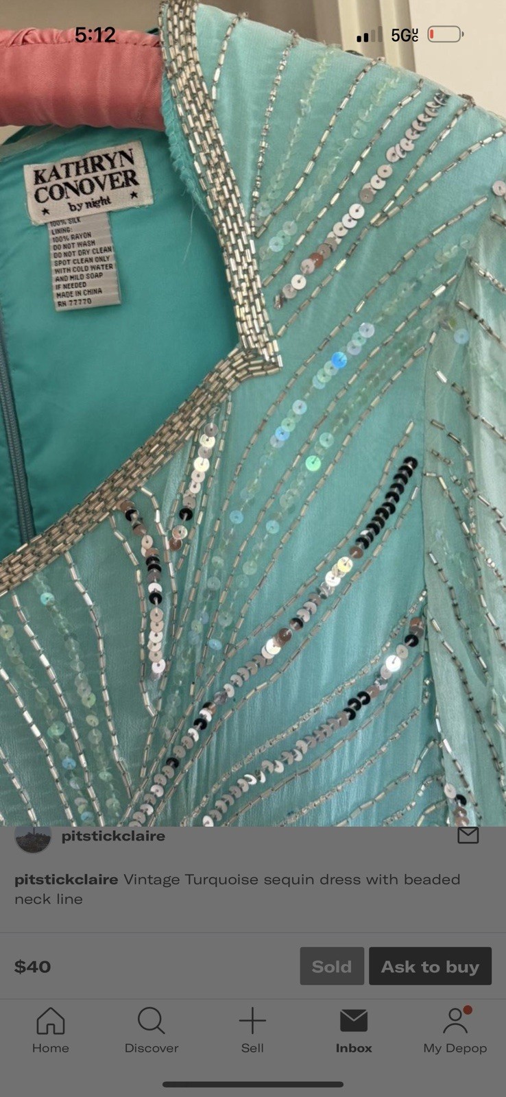 Vintage Kathryn Conover by Night Silk Sequin Beaded Dress Turquoise 80s Glam