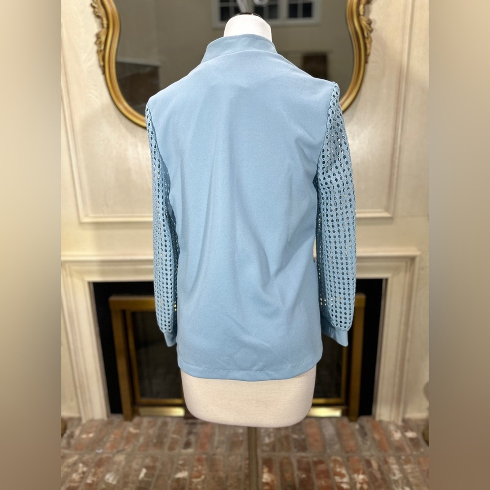 VTG Sears Blue Open Weave Cardigan Jacket M L 14 Grannycore 70s Mod Church