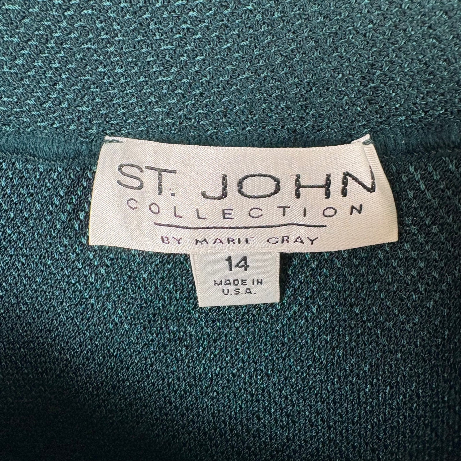 Vtg St. John Collection Skirt Suit 16 Green 3pc Knit Designer Quiet Luxury