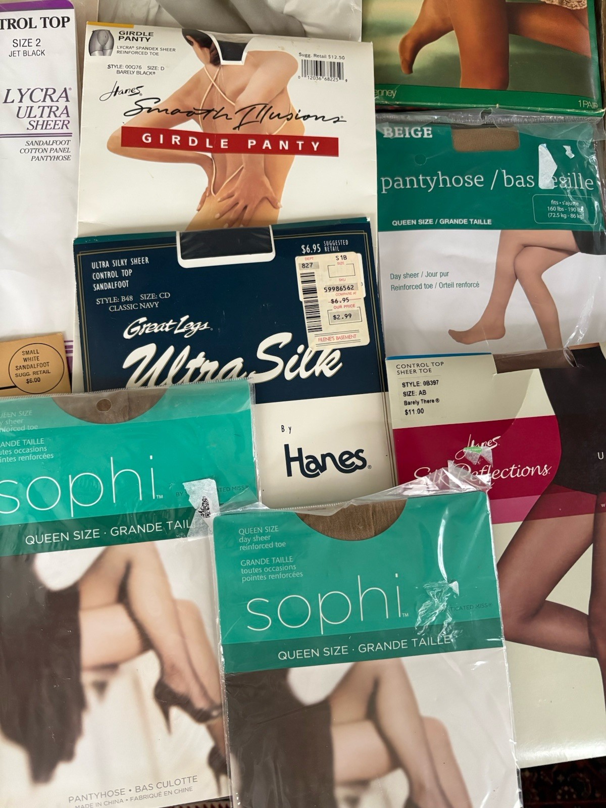 Lot of 27 Pairs of Vintage Pantyhose And Thigh High Mixed Colors Sizes Styles