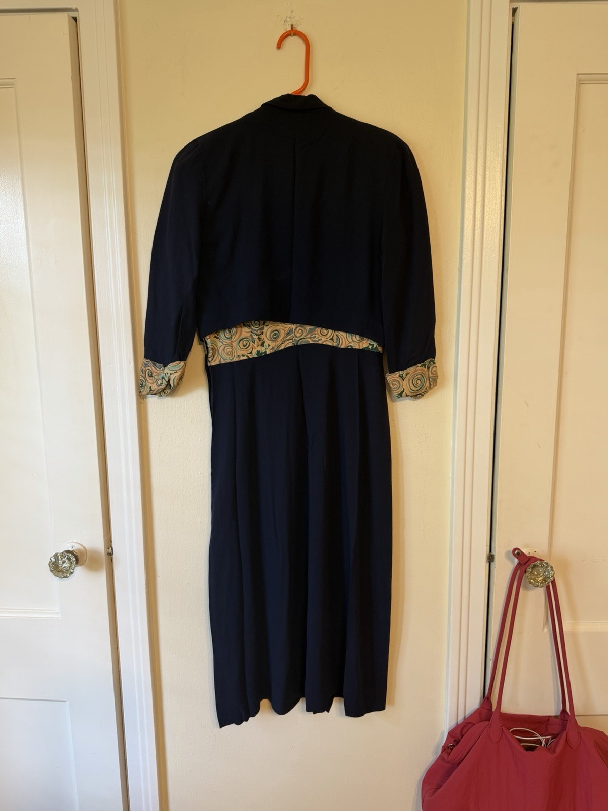 Vintage Navy 2 Piece Dress Jacket Set Matching Suit Midi Dress Secretary 80s Era