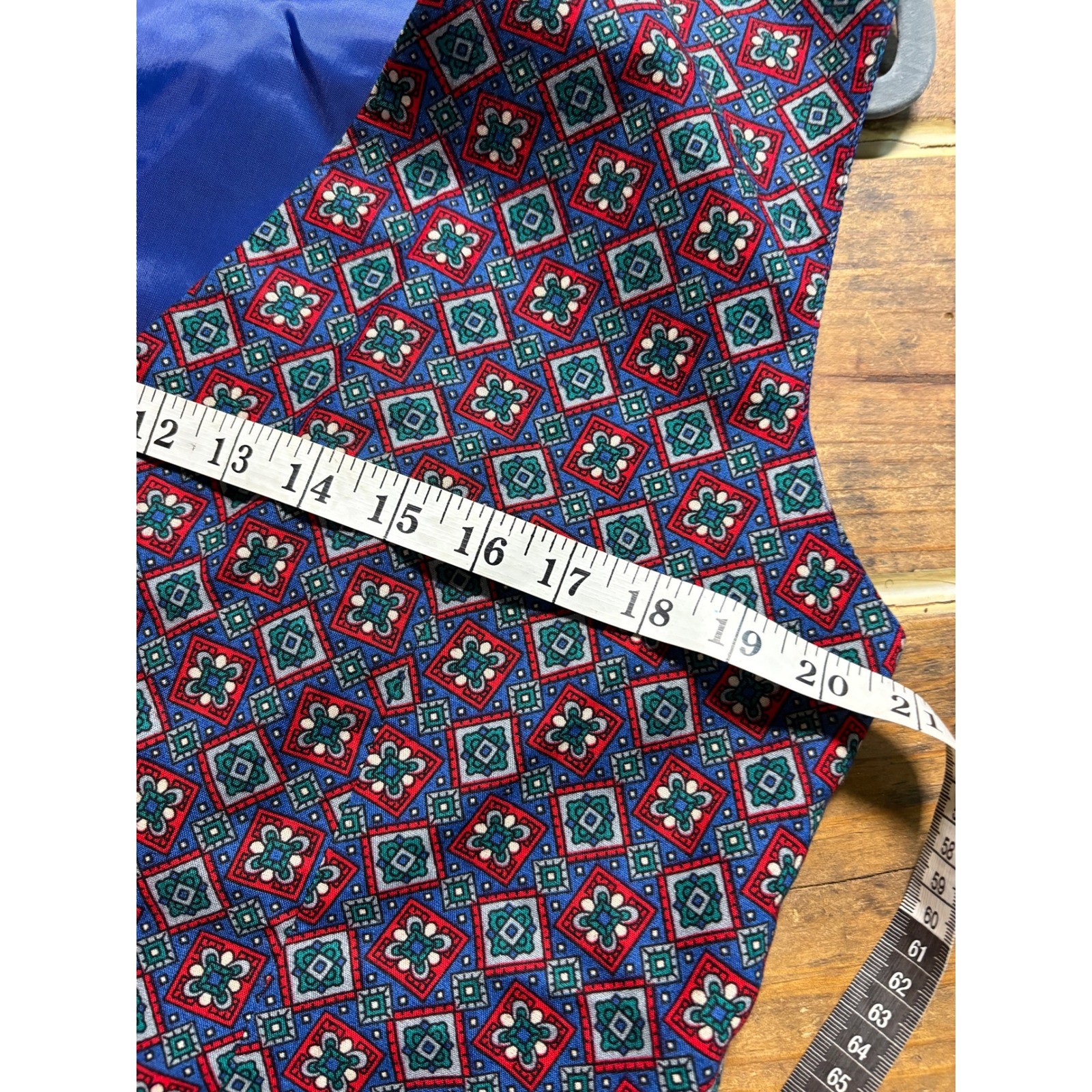 Leslie Fay Petite Vintage Rayon Vest Red Blue Geometric Diamond Print Size 16