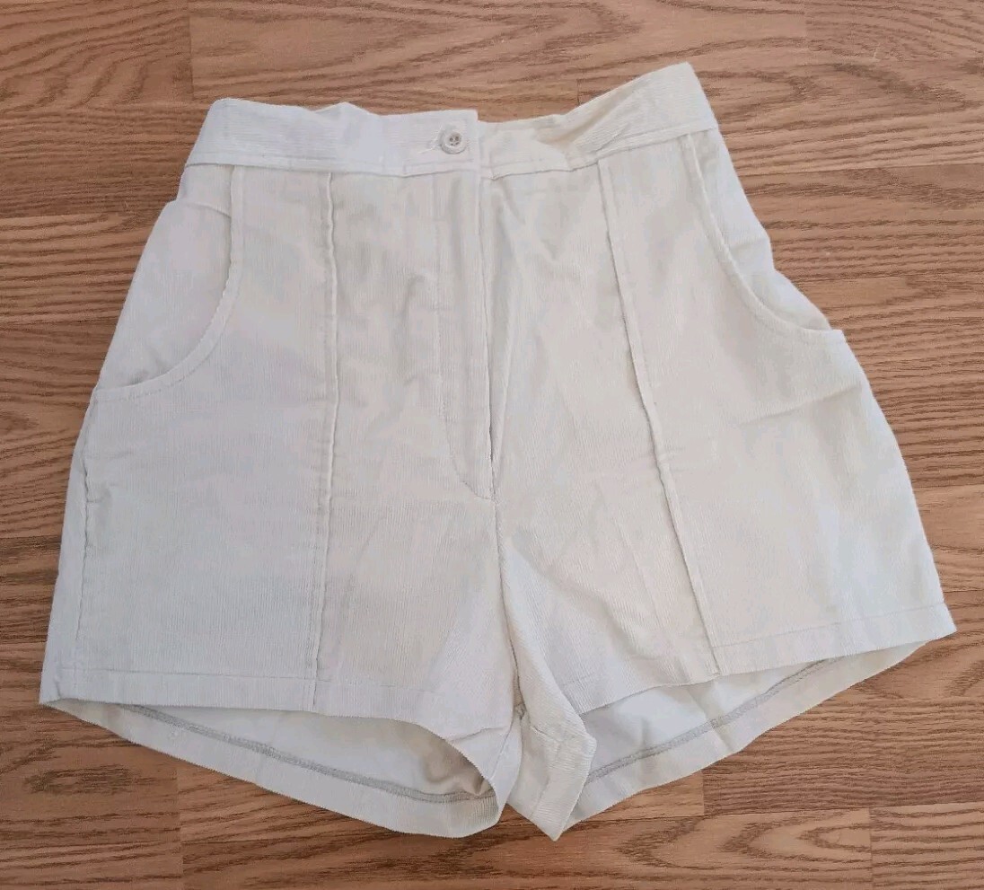 VTG 1970s Corduroy Shorts Box Car Skate Beach Beige 24″ Elastic Waist 13/14 NWT
