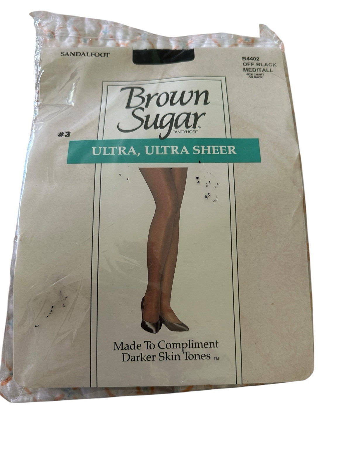 Vtg Brown Sugar Ultra-Ultra Sheer Pantyhose OFF BLACK Med/Tall Darker Skin Tones