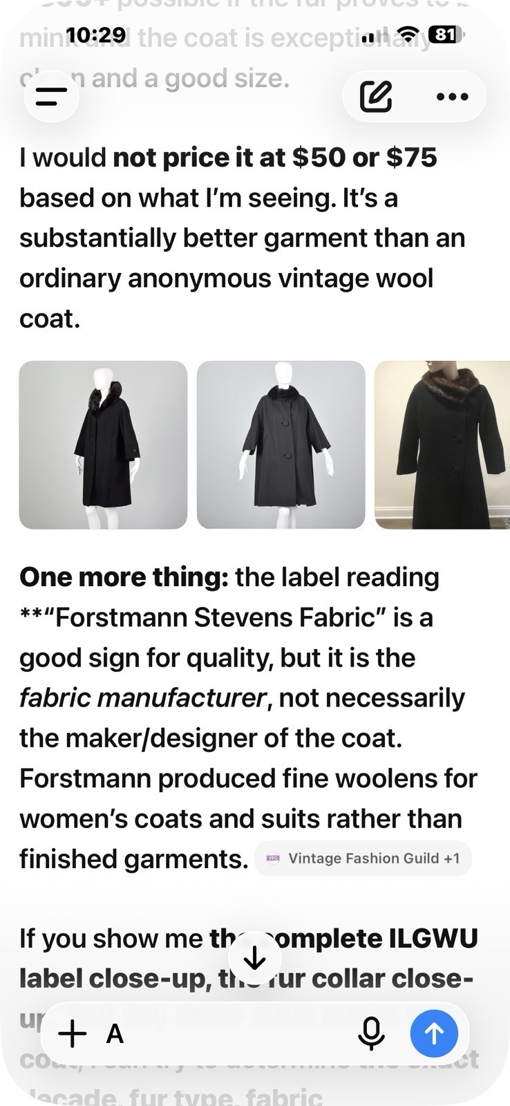 Vintage Women’s Black Long Swing Coat Outerwear with removable Fur Collar