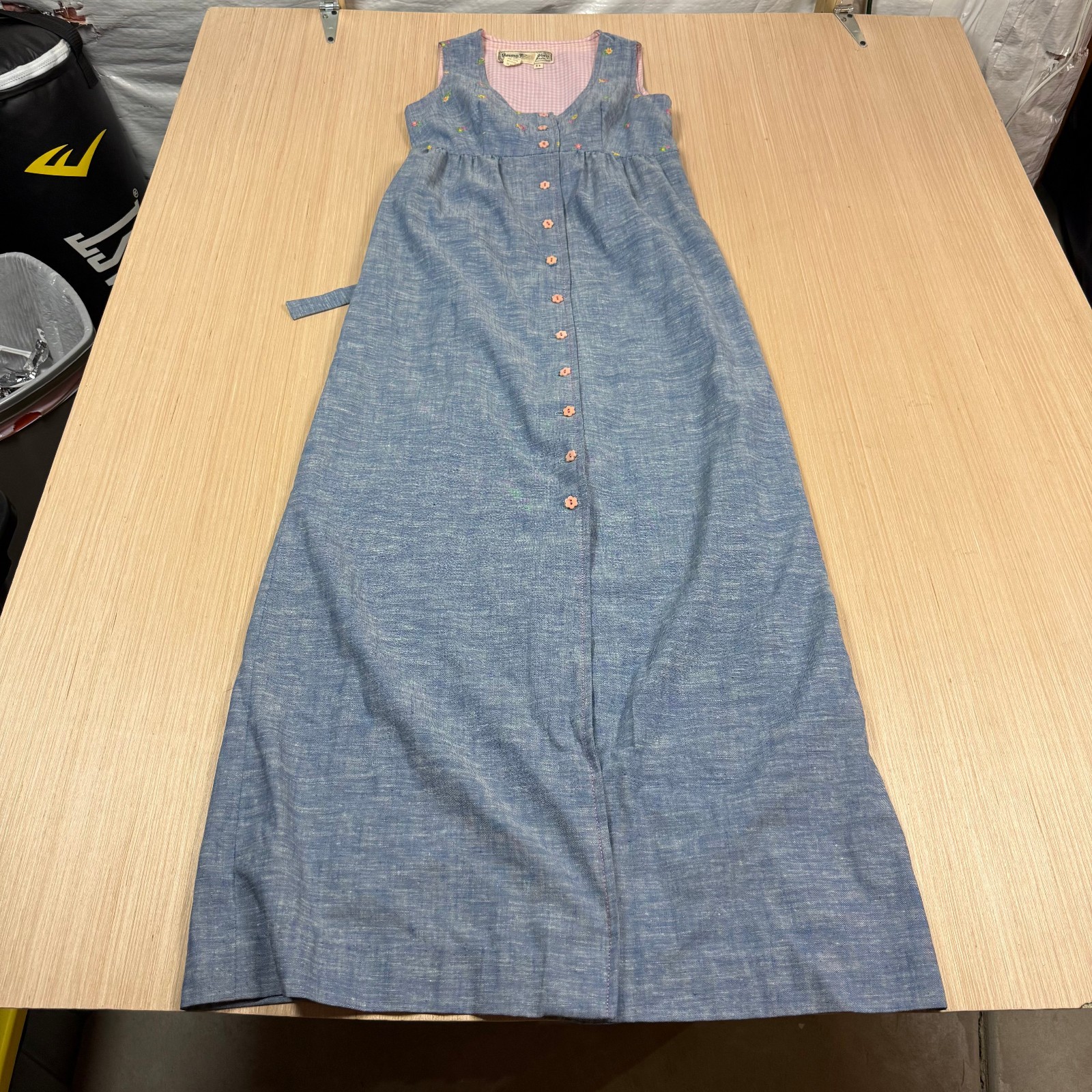Vintage 70s Young Edwardian Dress size 11 Floral Farm Girl Cottage Core Chambray