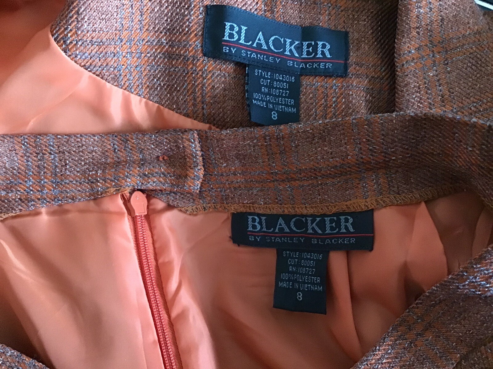 Stanley Blacker Women’s 2-Piece Suit Polyester Rust Orange Vintage Size 8