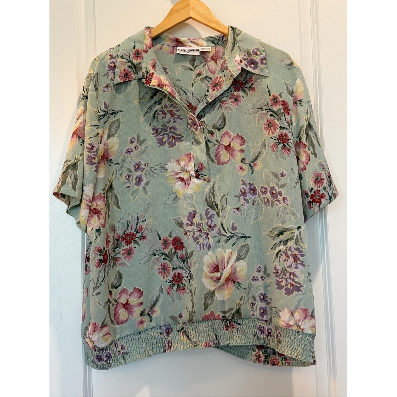 Alfred Dunner Floral Blouse Size 20 Vintage Sage Green Shoulder Pad Top