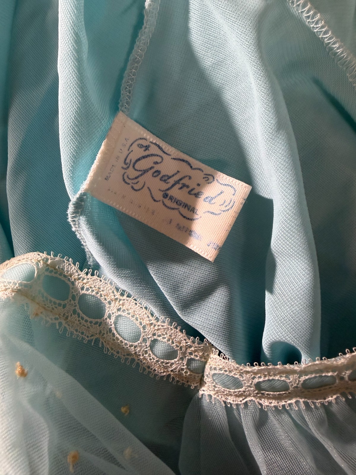 Vintage Godfried Blue Embroidered Babydoll Ethereal Nightgown Union Made Size M
