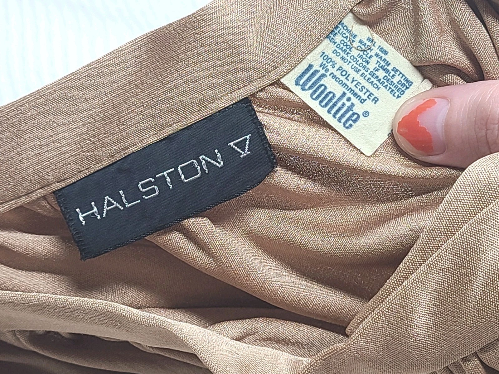 Vintage 1970s Halston Liquid Knit Skirt wSash 28w Disco Twirl Tan Taupe