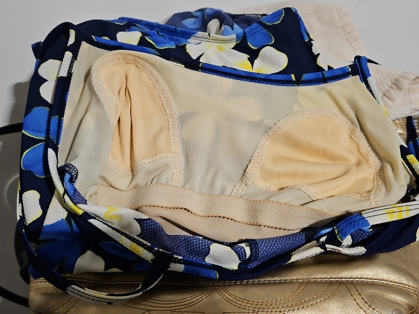 Vtg Rare Cole of California Blue Floral Textured 1 Pc Bathing Suit Swimsuit 10