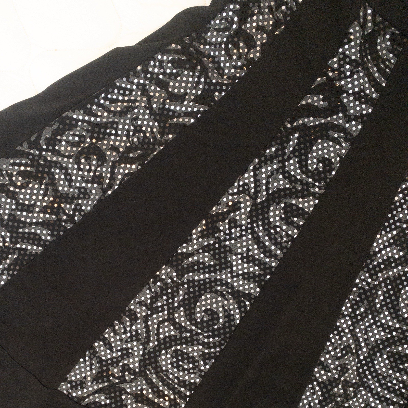 90’s Y2K Long Connected Black And Silver Striped Spandex Skirt