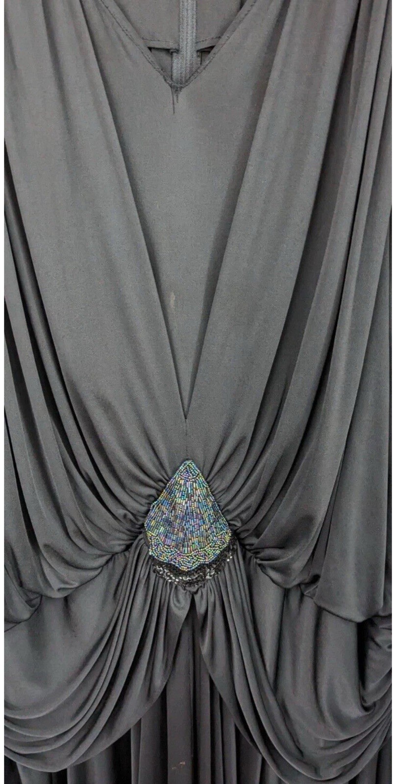 Vintage 70s 80s Claralura Originals Dress Black Beaded Draped Cocktail PLUS SIZE