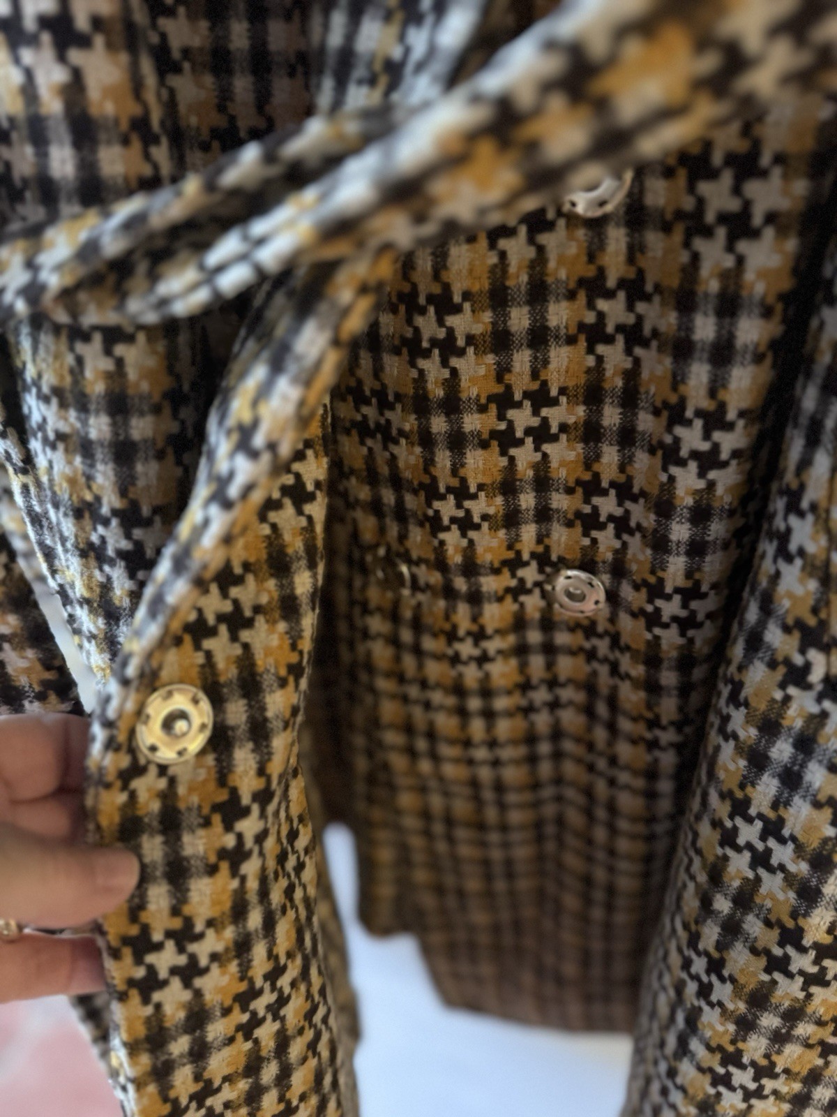 Spring Coat Check Brown & Beige Belted Pockets 100% Poly 3X