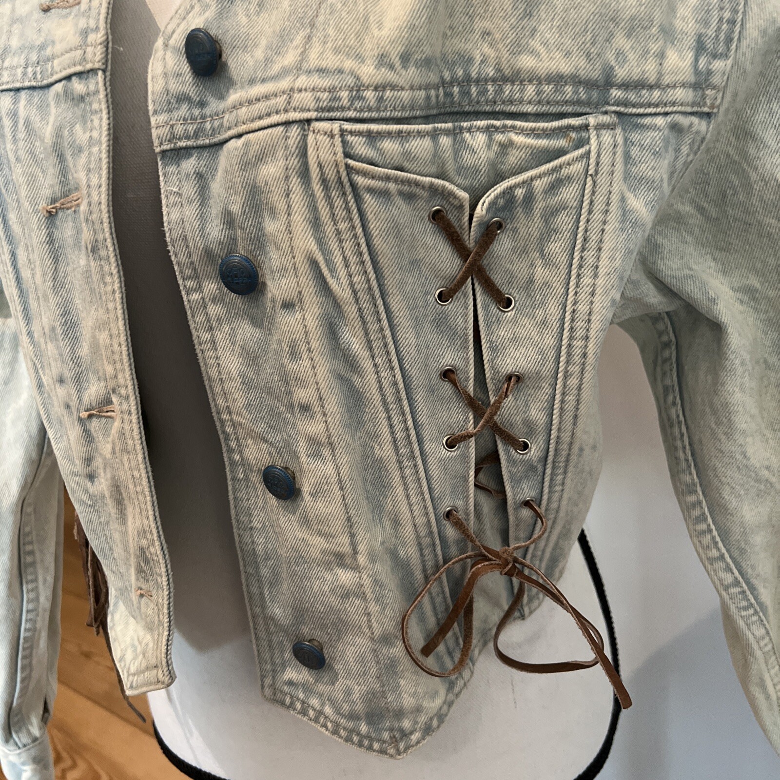 VTG Original LA Gear Cropped Acid Wash Blue Jean Denim Jacket Large Y2K 80s 90